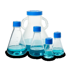 Flask, Erlenmeyer, 500mL, PETG, flat bottom w / vented screw cap, Sterile, indiv wrapped