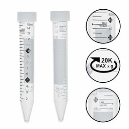 TotalPure(TM) Metal Free Tubes, 15mL, 20000xg max RCF, sterile, w/ HiViz Graduations and max freeze line, 20 resealable bags of 25