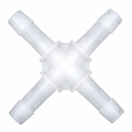 Cole-Parmer Hose Barb Fitting, Cross Union, Natural Kynar(R), Cleanroom Packed, 1/16 in. ID