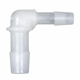 Cole-Parmer Hose Barb Fitting, Reducing Elbow, Natural Kynar(R), Cleanroom Packed, 1 in. ID x 3/4 in. ID
