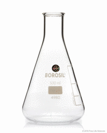 Borosil Flasks, Erlenmeyer, Narrow Mouth, Ground Glass w/ Stoppers, 100mL