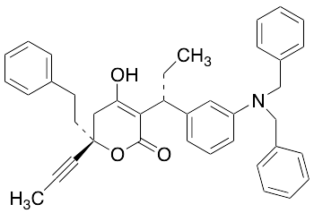 [R-(R*,R*)]-3-[1-[3-[Bis(phenylmethyl)amino]phenyl]propyl]-5,6-dihydro-4-hydroxy-6-(2-phenylethyl)-6-(1-propynyl)-2H-pyran-2-one