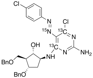 (1S,2S,3S,5S)-5-[[2-Amino-6-chloro-5-[(4-chlorophenyl)azo]-4-pyrimidinyl]amino]-3-(benzyloxy)-2-[(benzyloxy)methyl]-cyclopentanol-13C2,15N